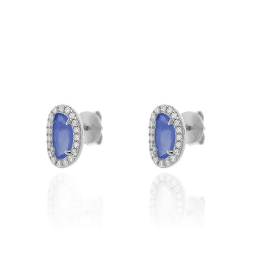 Pendientes Plata Mujer PEM0046RHGB Piedras Óval Minerales Glass Blue Circonitas
