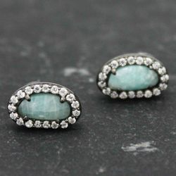 Pendientes Plata Mujer PEM0046RUAZ Piedras Óval Minerales Amazonita Circonitas