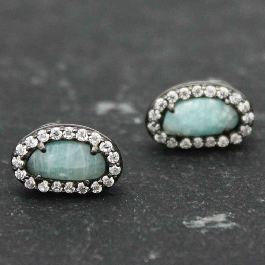 Pendientes Plata Mujer PEM0046RUAZ Piedras Óval Minerales Amazonita Circonitas
