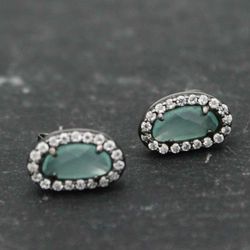 Pendientes Plata Mujer PEM0046RUCA Piedras Óval Minerales Calcedonia Circonitas