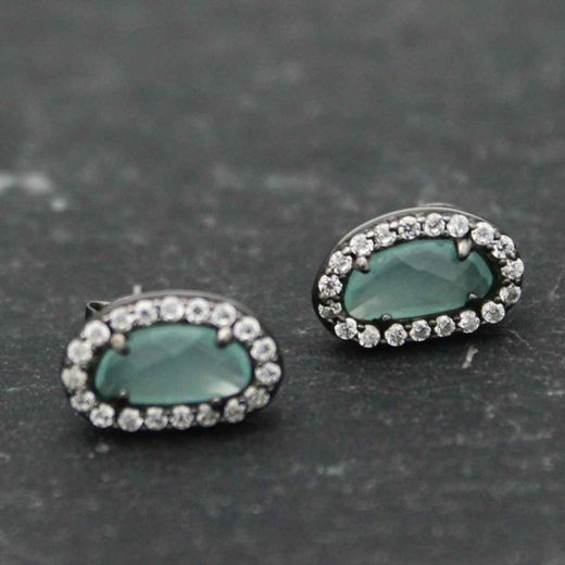 Pendientes Plata Mujer PEM0046RUCA Piedras Óval Minerales Calcedonia Circonitas