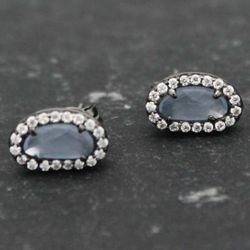 Pendientes Plata Mujer PEM0046RUCB Piedras Óval Minerales Calcedonia Azul Circonitas