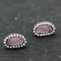 Pendientes Plata Mujer PEM0046RUCR Piedras Óval Minerales Cuarzo Rosa Circonitas
