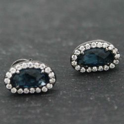 Pendientes Plata Mujer PEM0046RUGB Piedras Óval Minerales Glass Blue Circonitas