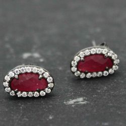 Pendientes Plata Mujer PEM0046RURU Piedras Óval Minerales Rubí Circonitas