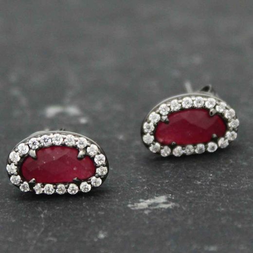 Pendientes Plata Mujer PEM0046RURU Piedras Óval Minerales Rubí Circonitas