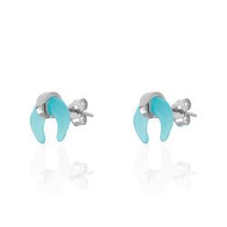 Pendientes Plata Mujer PEM0048RHCB Cuerno Piedras Minerales Calcedonia Azul