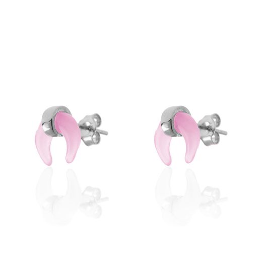Pendientes Plata Mujer PEM0048RHCR Cuerno Piedras Minerales Cuarzo Rosa