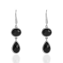 Pendientes Plata Mujer PEM0053RHOX Piedras Minerales Onix Negro
