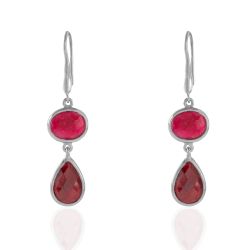 Pendientes Plata Mujer PEM0053RHRU Piedras Minerales Rubí