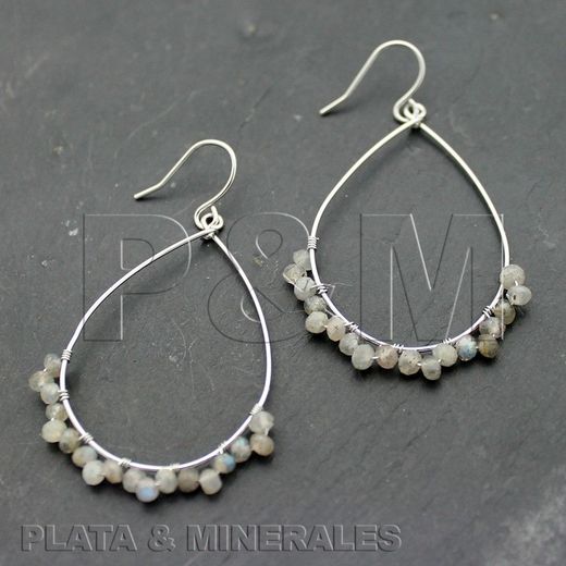 Pendientes Plata Mujer PEM0055RHLA Lagrima Piedras Minerales Labradorita