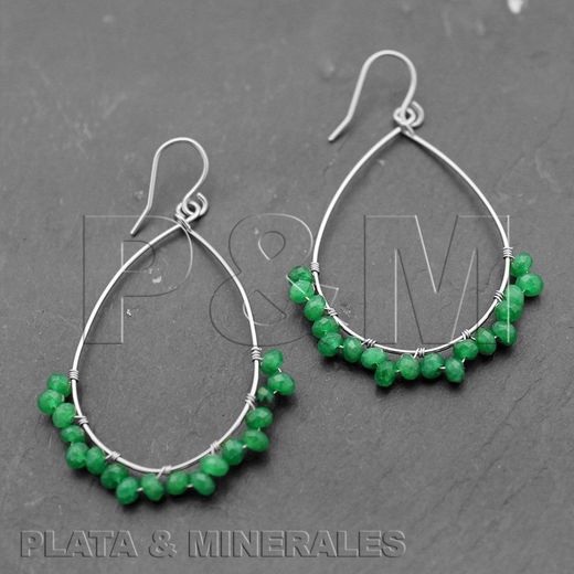Pendientes Plata Mujer PEM0055RHOV Lagrima Piedras Minerales Onix Verde