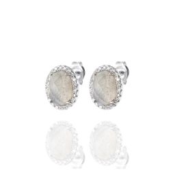 Pendientes Plata Mujer PEM0064RHLA Óvalo Piedras Minerales Labradorita Circonitas