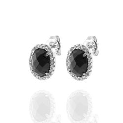 Pendientes Plata Mujer PEM0064RHOX Óvalo Piedras Minerales Onix Negro Circonitas