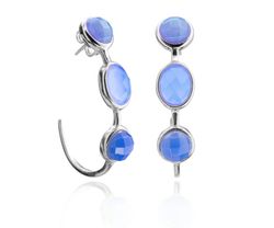 Pendientes Plata Mujer PEM0068RHCB 3 Piedras Minerales Calcedonia Azul