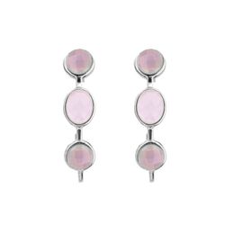 Pendientes Plata Mujer PEM0068RHCR 3 Piedras Minerales Cuarzo Rosa