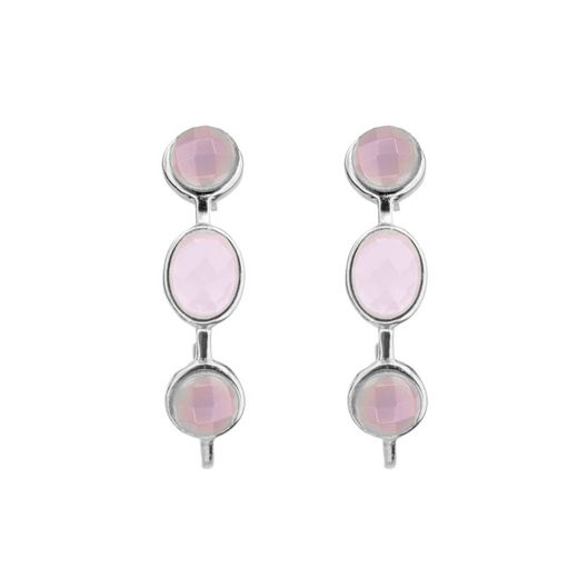 Pendientes Plata Mujer PEM0068RHCR 3 Piedras Minerales Cuarzo Rosa