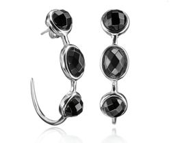 Pendientes Plata Mujer PEM0068RHOX 3 Piedras Minerales Onix Negro