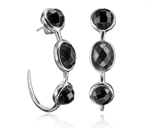 Pendientes Plata Mujer PEM0068RHOX 3 Piedras Minerales Onix Negro