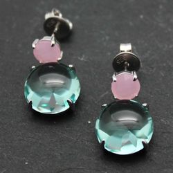 Pendientes Plata Mujer PEM0084RHCRCA Piedras Minerales Cuarzo Rosa y Calcedonia