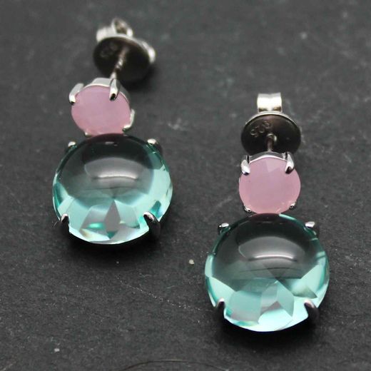 Pendientes Plata Mujer PEM0084RHCRCA Piedras Minerales Cuarzo Rosa y Calcedonia