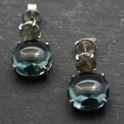 Pendientes Plata Mujer PEM0084RHLAGG Piedras Minerales Labradorita y Glass Blue