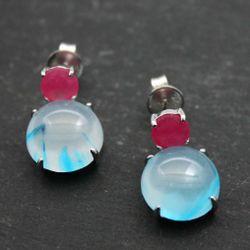 Pendientes Plata Mujer PEM0084RHRUOA Piedras Minerales Rubí y Ópalo Azul