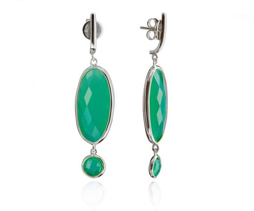 Pendientes Plata Mujer PEM0086RHOV colgante de piedras Minerales Onix Verde