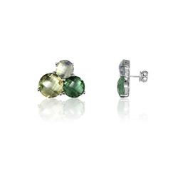 Pendientes Plata Mujer PEM0113RHCIGG 3 Piedras Minerales Citrino y Green Glass