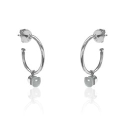 Pendientes Plata Mujer PEM0114RHCB Aro Abierto Piedras Minerales Calcedonia Azul