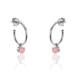 Pendientes Plata Mujer PEM0114RHCR Aro Abierto Piedras Minerales Cuarzo Rosa