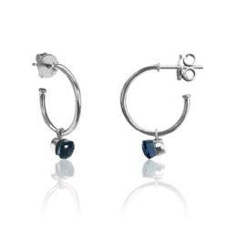 Pendientes Plata Mujer PEM0114RHGB Aro Abierto Piedras Minerales Glass Blue