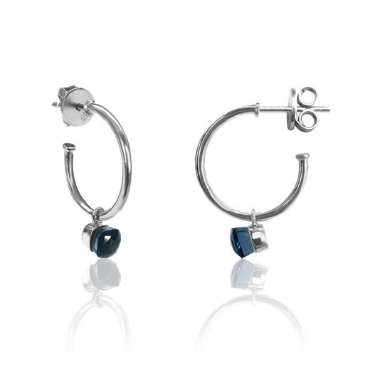 Pendientes Plata Mujer PEM0114RHGB Aro Abierto Piedras Minerales Glass Blue