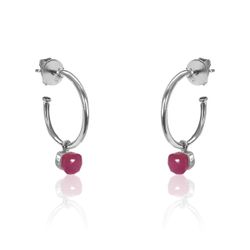 Pendientes Plata Mujer PEM0114RHRU Aro Abierto Piedras Minerales Rubí