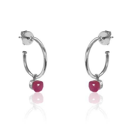 Pendientes Plata Mujer PEM0114RHRU Aro Abierto Piedras Minerales Rubí
