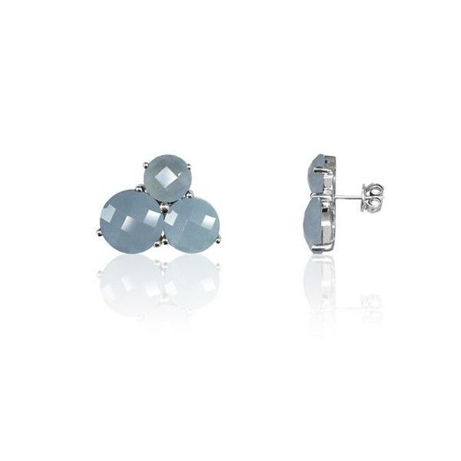 Pendientes Plata Mujer PEM0120RHCB Piedras Minerales Calcedonia Azul