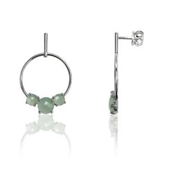 Pendientes Plata Mujer PEM0122RHCA Círculo Piedras Minerales Calcedonia