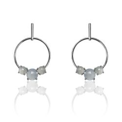 Pendientes Plata Mujer PEM0122RHCB Círculo Piedras Minerales Calcedonia Azul