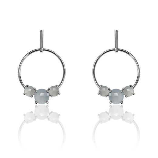 Pendientes Plata Mujer PEM0122RHCB Círculo Piedras Minerales Calcedonia Azul