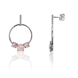 Pendientes Plata Mujer PEM0122RHCR Círculo Piedras Minerales Cuarzo Rosa