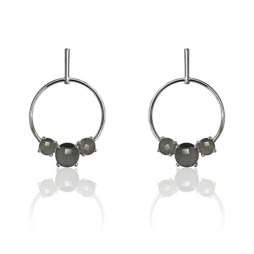 Pendientes Plata Mujer PEM0122RHOC Círculo Piedras Minerales Ojo de Gato