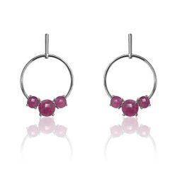Pendientes Plata Mujer PEM0122RHRU Círculo Piedras Minerales Rubí