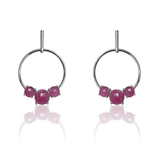Pendientes Plata Mujer PEM0122RHRU Círculo Piedras Minerales Rubí
