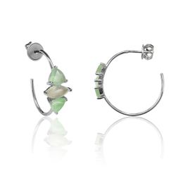 Pendientes Plata Mujer PEM0124RHCA Aro Abierto Piedras Minerales Calcedonia