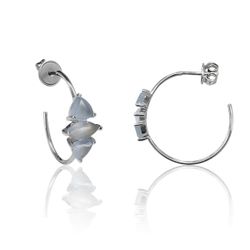 Pendientes Plata Mujer PEM0124RHCB Aro Abierto Piedras Minerales Calcedonia Azul