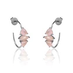 Pendientes Plata Mujer PEM0124RHCR Aro Abierto Piedras Minerales Cuarzo Rosa