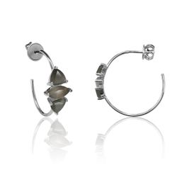 Pendientes Plata Mujer PEM0124RHOC Aro Abierto Piedras Minerales Ojo de Gato