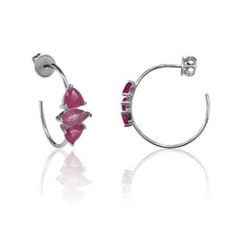 Pendientes Plata Mujer PEM0124RHRU Aro Abierto Piedras Minerales Rubí