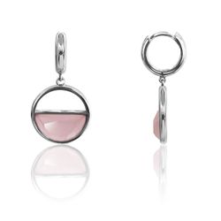Pendientes Plata Mujer PEM0125RHCR Colgante Piedras Minerales Cuarzo Rosa
