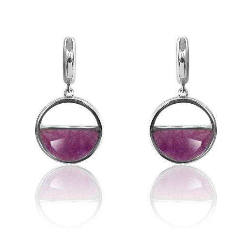 Pendientes Plata Mujer PEM0125RHRU Colgante Piedras Minerales Rubí
